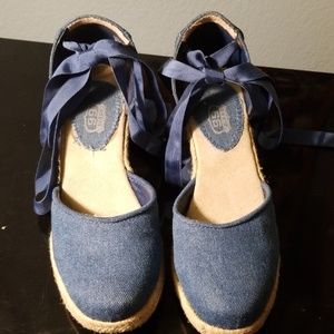 Denim route 66 ankle lace wedges